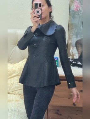 Flared Fitted Black Butter Soft Leather Peplum Jacket - Boutique